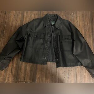 Wild Fable S Womens Black Faux Leather Crop Button Up Jacket